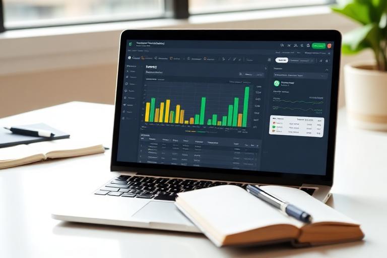 Dashboard con grafici di buste paga e KPI su laptop