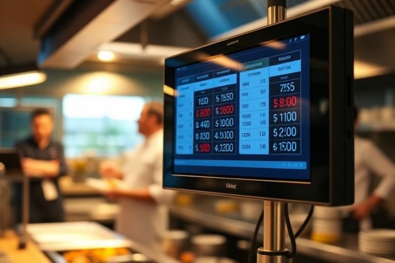 Monitor KDS in cucina con ordini e timer