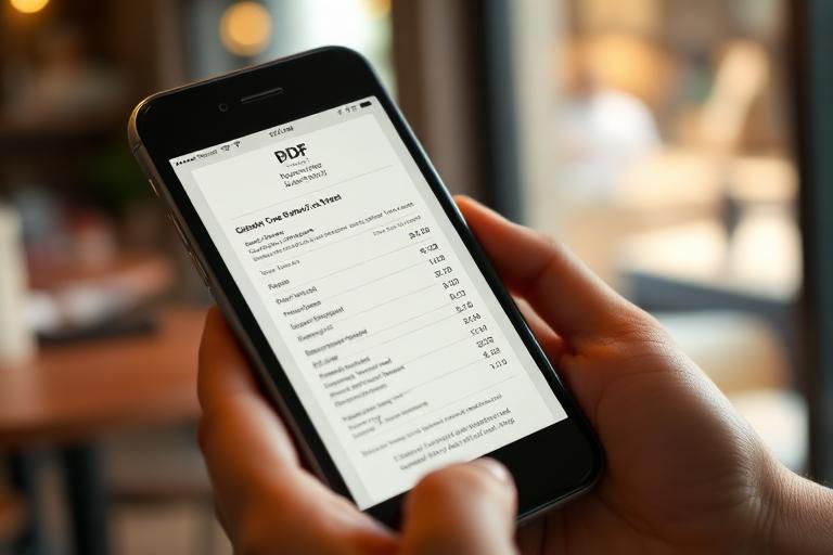 Smartphone che mostra una ricevuta in formato PDF