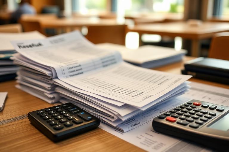 Documenti fiscali e calcolatrice su una scrivania