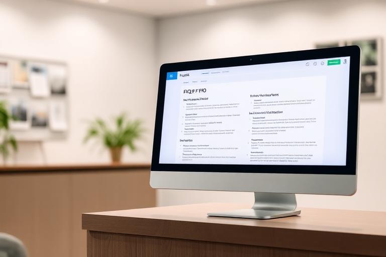 Schermo con base di conoscenza FAQ alla reception di una clinica